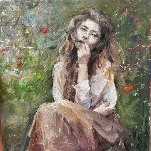 Oil painting-girl sitting